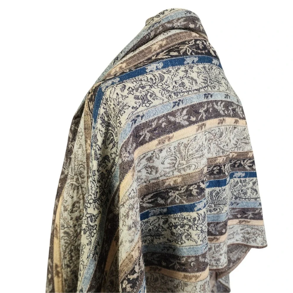 Essential Classics‎ 100% Wool Paisley Stripe Wrap Shawl Scarf Blue Brown India